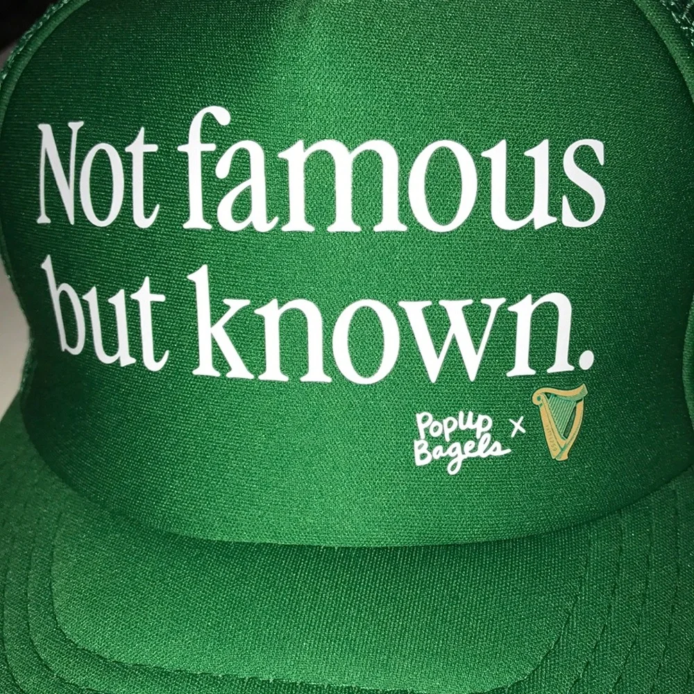 Guinness x PopUp Bagels Not Famous But Known Green Trucker Hat Snapback Cap